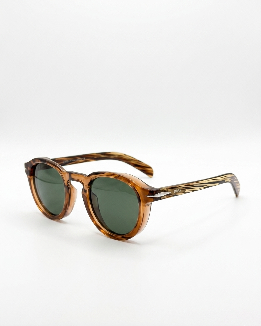 Óculos de Sol Drax Lennon Amber | Redondo Tartaruga Âmbar com Lente Verde