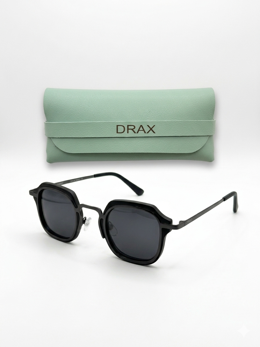 Óculos de Sol Drax Urban Black | Geométrico Preto Total com Polarizado