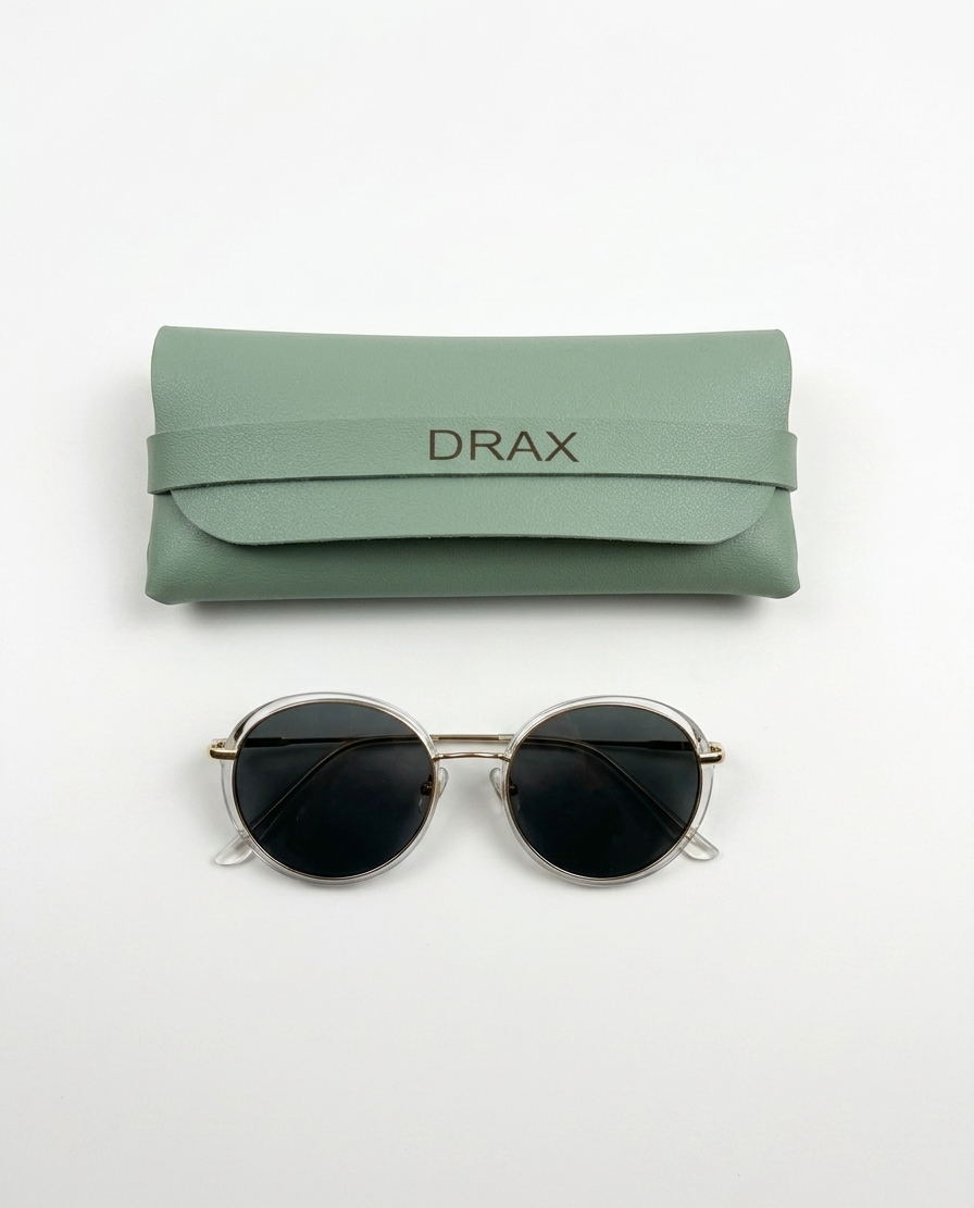 Óculos de Sol Drax Riviera Crystal | Redondo Transparente com Hastes Douradas e Polarizado