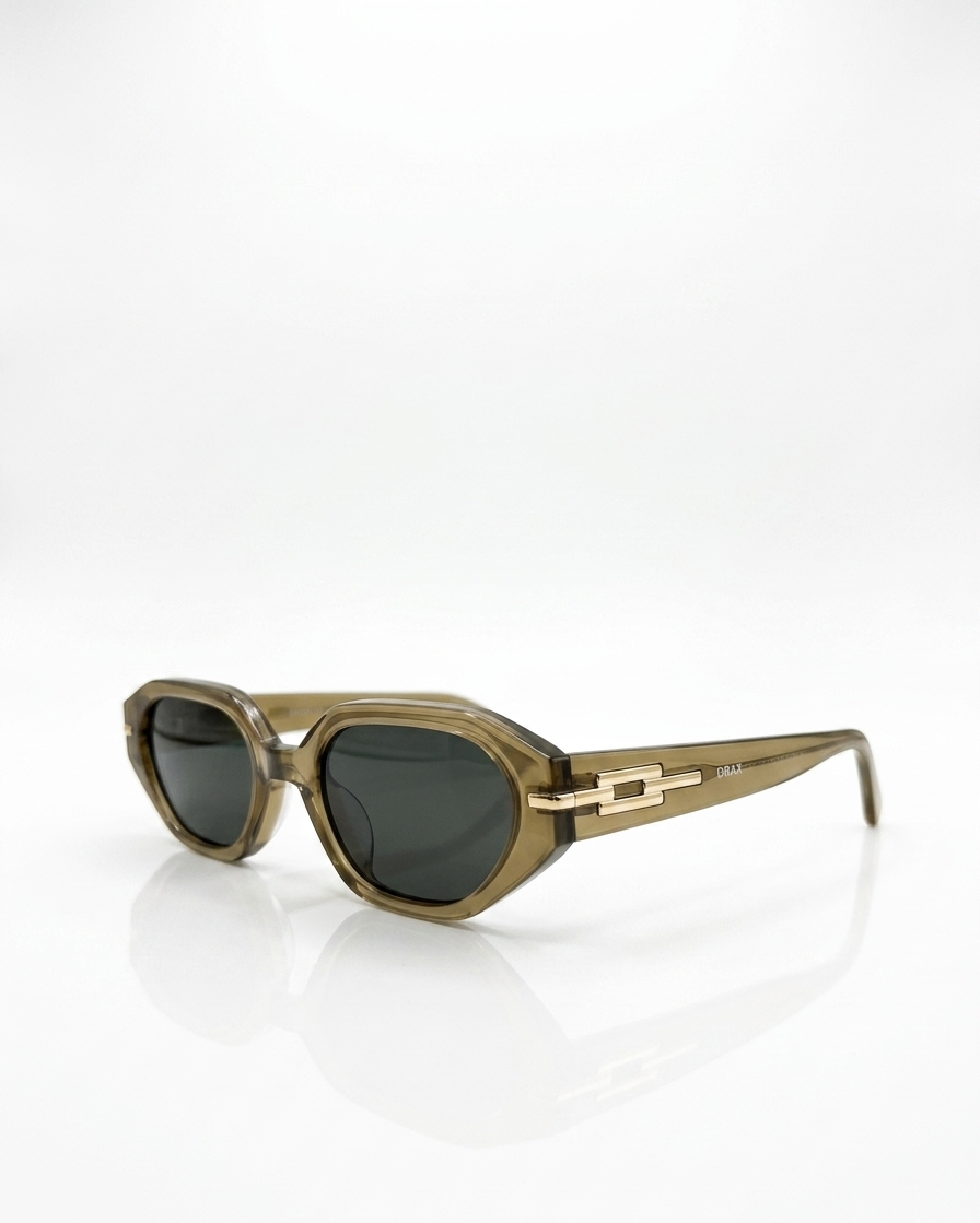 Óculos de Sol Drax Milano Olive | Oval Geométrico Verde Oliva com Detalhe Dourado