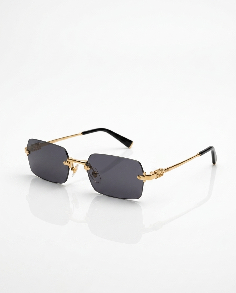 Óculos de Sol Drax Icon Gold | Sem Aro Retangular com Lente Degradê e Detalhe Dourado