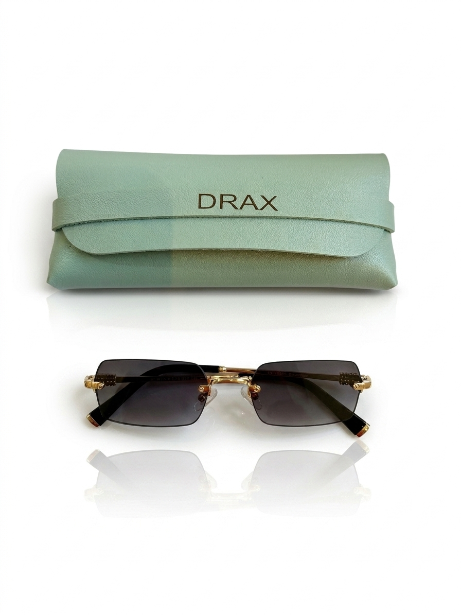 Óculos de Sol Drax Icon Gold | Sem Aro Retangular com Lente Degradê e Detalhe Dourado