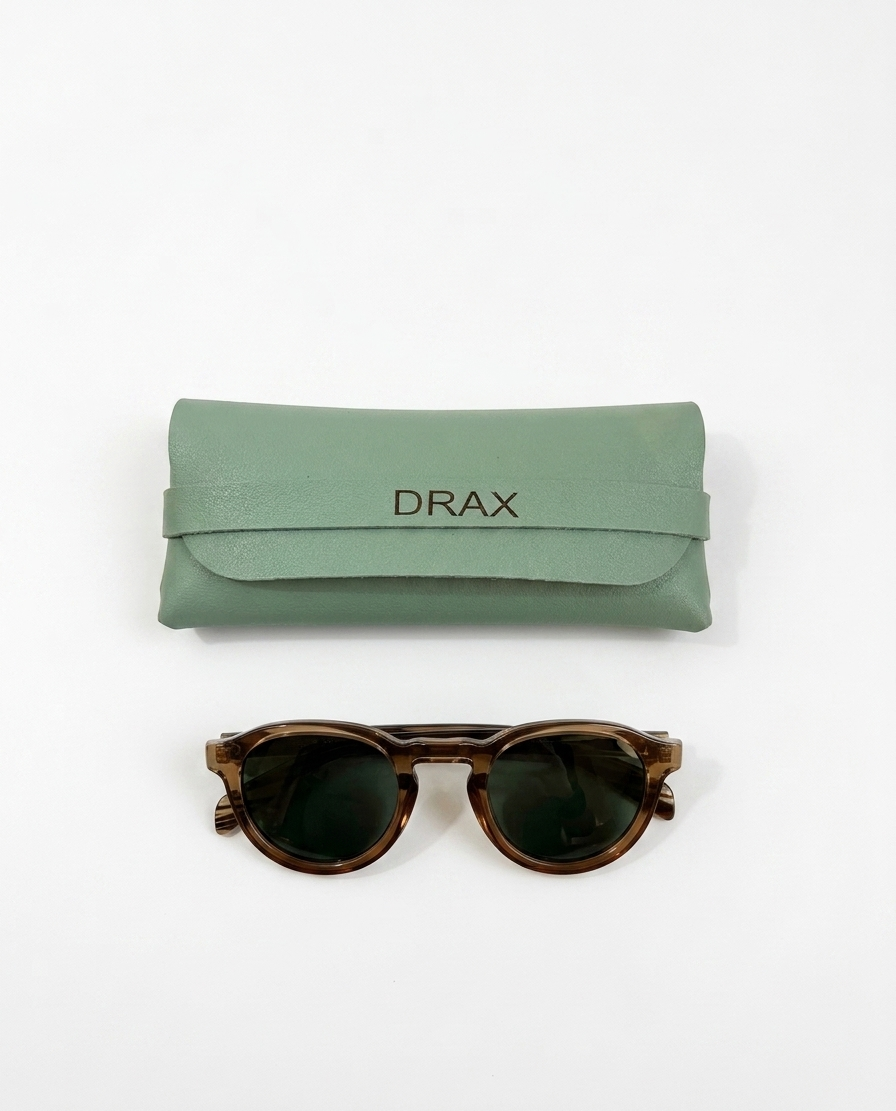 Óculos de Sol Drax Lennon Amber | Redondo Tartaruga Âmbar com Lente Verde