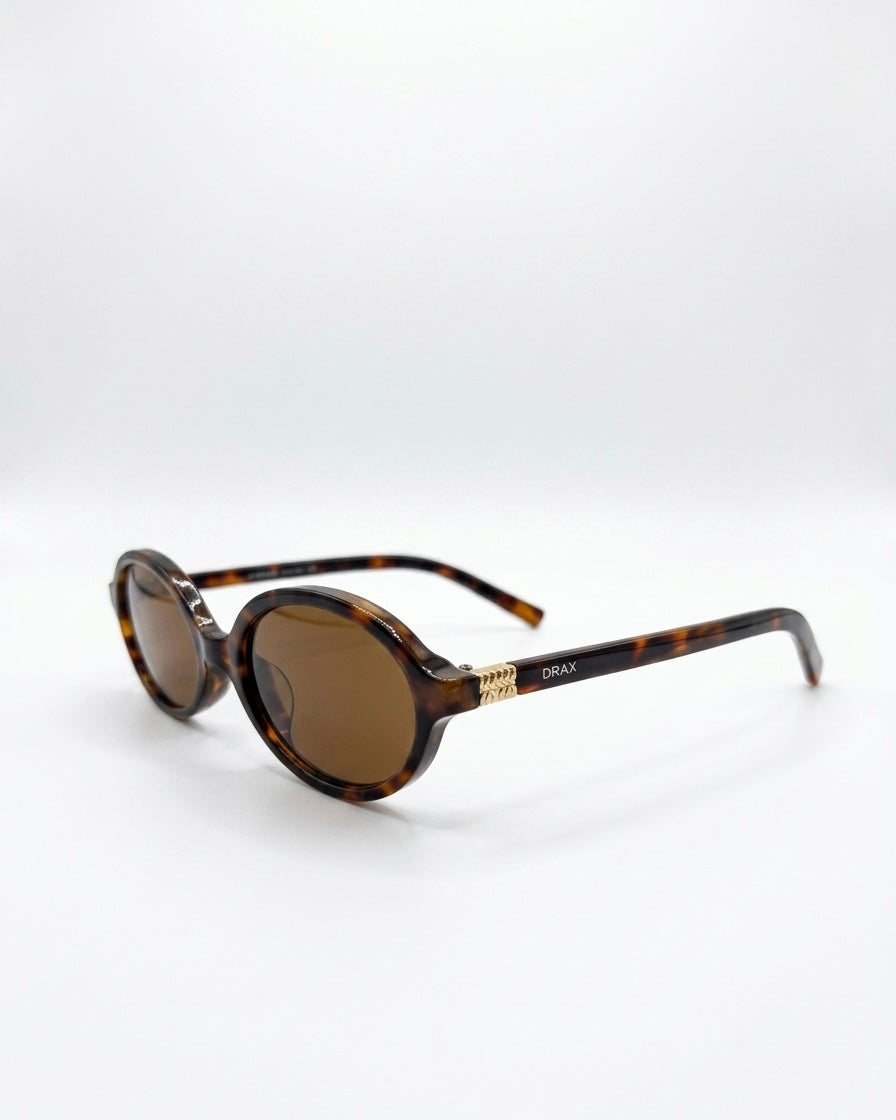 Óculos de Sol Drax Havana Gold | Oval Tartaruga com Polarizado