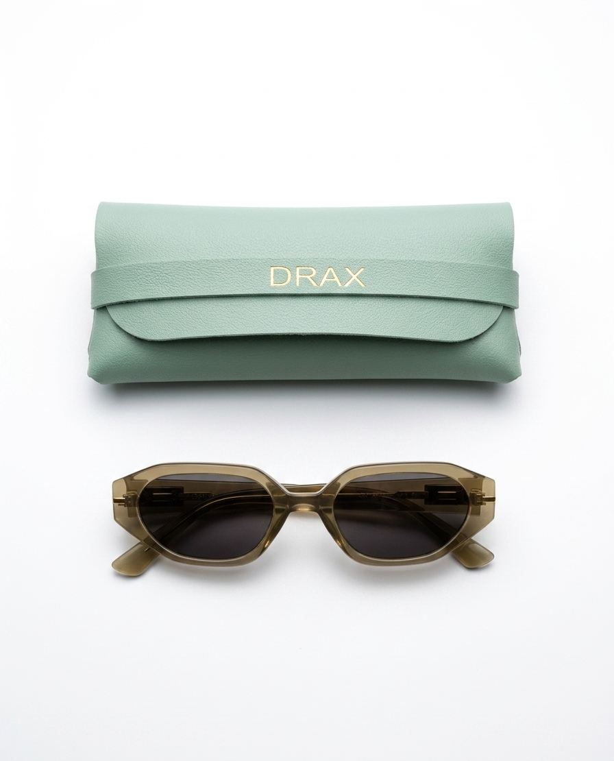 Óculos de Sol Drax Milano Olive | Oval Geométrico Verde Oliva com Detalhe Dourado